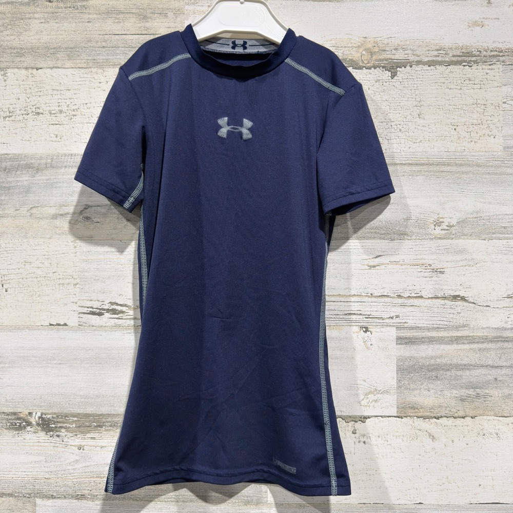 Under Armour Shirt Boys XS Blue HeatGear Compression Athletic *Flawed